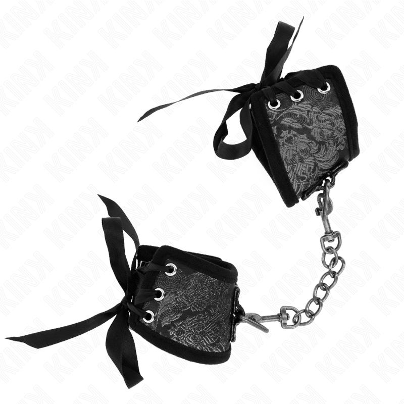 KINK - SUJECIONES DE MUÑECA SCANDAL CON DETALLES DE ENCAJE NEGRO 24,5 CM X 6,5 CM