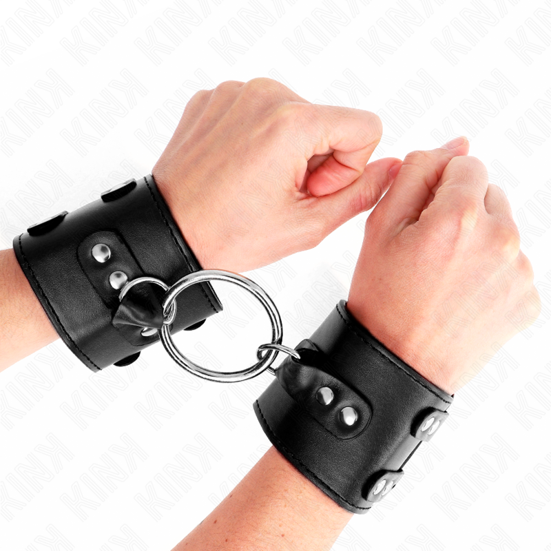 KINK - CINTURE FISSE PER POLSI CON ANELLO E BORCHIE REGOLABILI NERO 17-22 CM X 6,5 CM