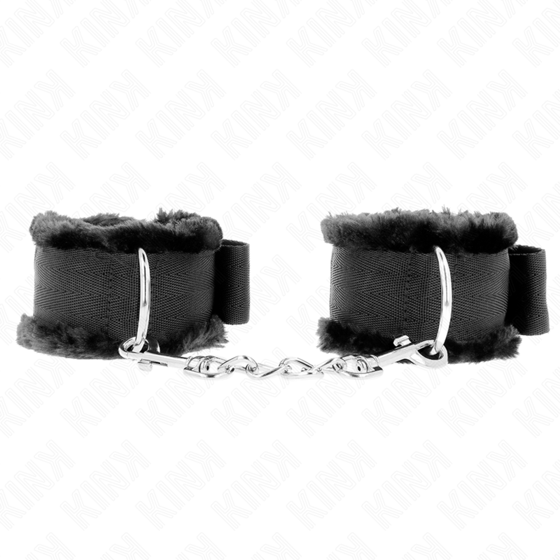 KINK - CINTURE DA POLSO RIVESTITE IN PELLICCIA NERE REGOLABILI 17-31 CM X 7 CM