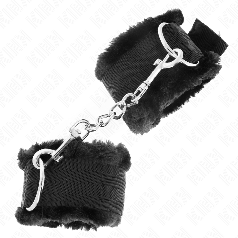 KINK - SUJECIONES DE MUÑECA CON FORRO DE PELO NEGRO AJUSTABLE 17-31 CM X 7 CM