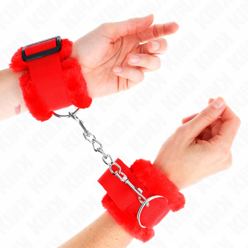 KINK - CINTURE DA POLSO RIVESTITE IN PELLICCIA ROSSE REGOLABILI 17-31 CM X 7 CM