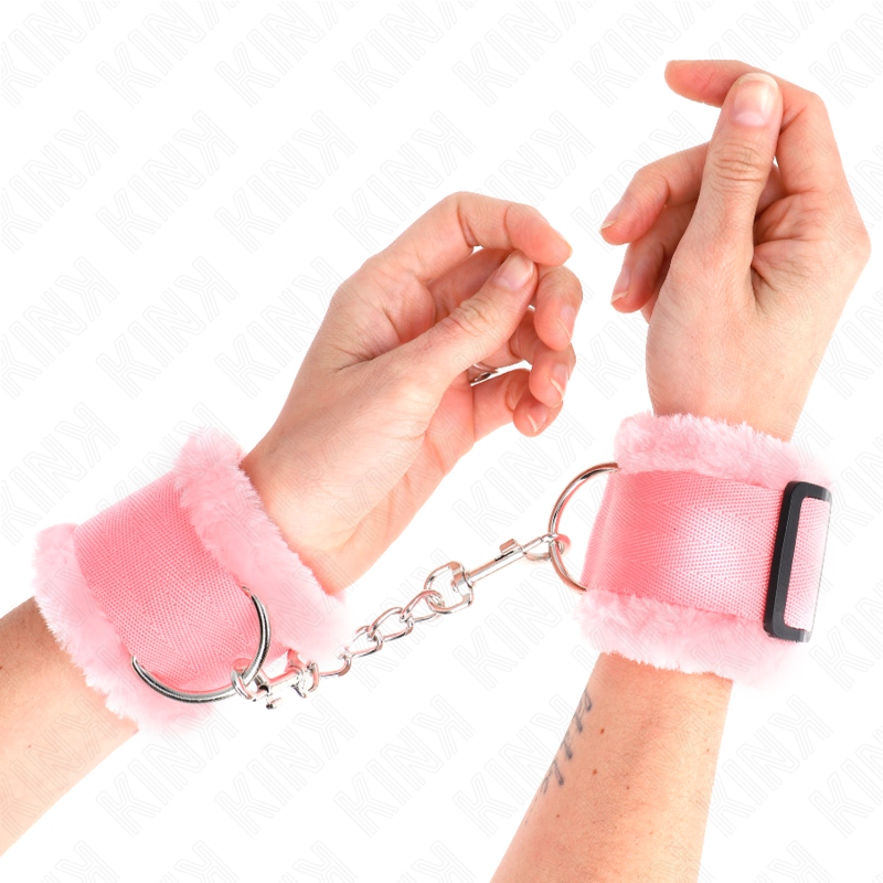 KINK - CINTURE DA POLSO RIVESTITE IN PELLICCIA ROSA REGOLABILI 17-31 CM X 7 CM
