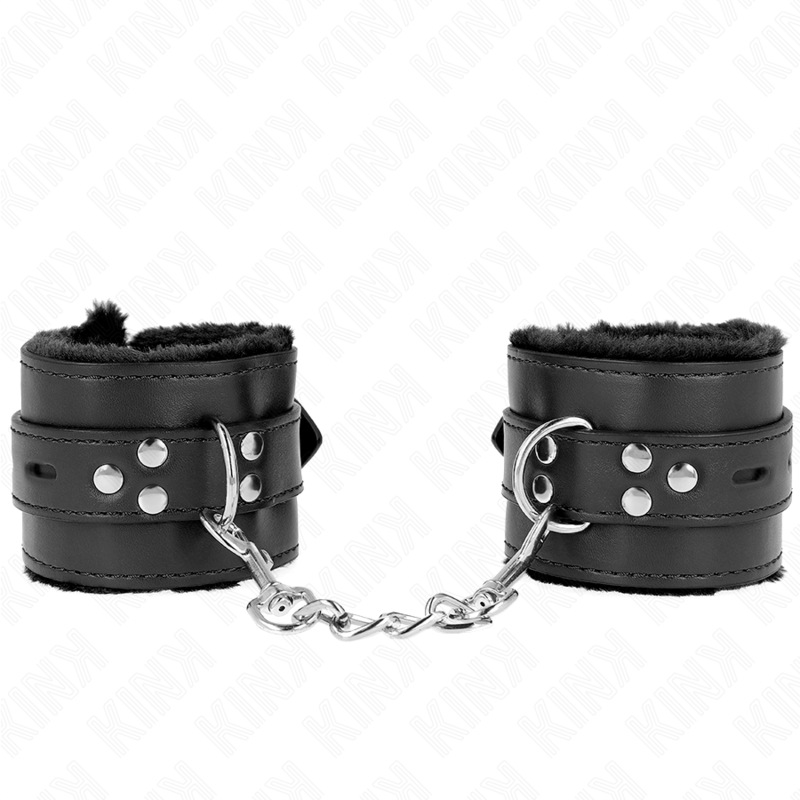 KINK - CINTURINI DA POLSO RIVESTITI IN PELLICCIA CON FORI QUADRATI NERI E CINTURA NERA REGOLABILI 17-29 CM X 6 CM