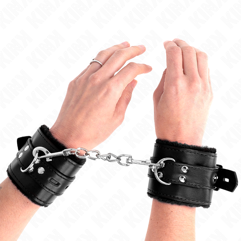 KINK - CINTURINI DA POLSO RIVESTITI IN PELLICCIA CON FORI QUADRATI NERI E CINTURA NERA REGOLABILI 17-29 CM X 6 CM