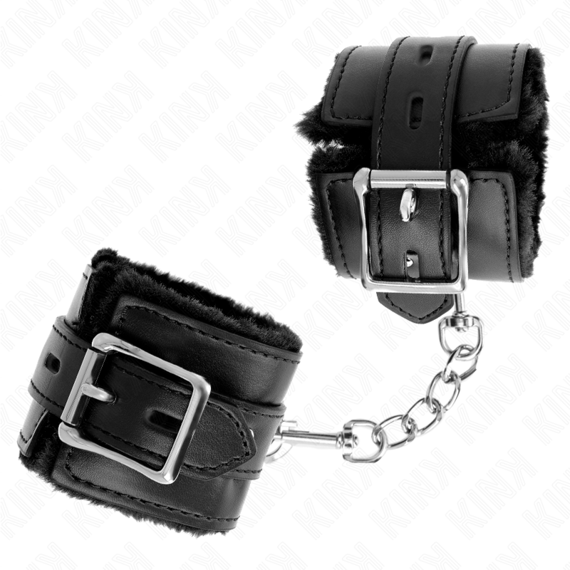 KINK - CINTURINI DA POLSO RIVESTITI IN PELLICCIA CON FORI QUADRATI NERI E CINTURA NERA REGOLABILI 17-29 CM X 6 CM