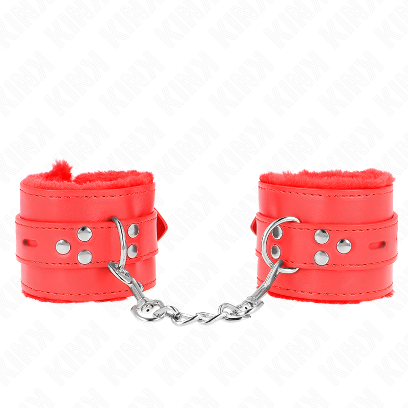 KINK - CINTURINI DA POLSO RIVESTITI IN PELLICCIA CON FORI QUADRATI ROSSI E CINTURA ROSSA REGOLABILI 17-29 CM X 6 CM