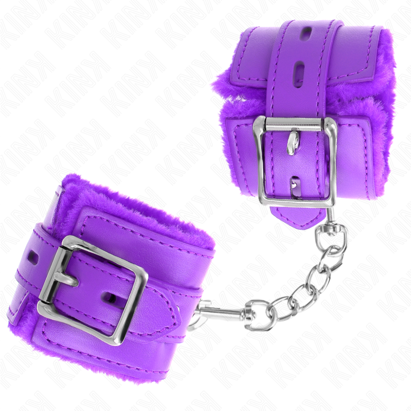 KINK - CINTURINI DA POLSO RIVESTITI IN PELLICCIA CON FORI QUADRATI VIOLA E CINTURA VIOLA REGOLABILI 17-29 CM X 6 CM
