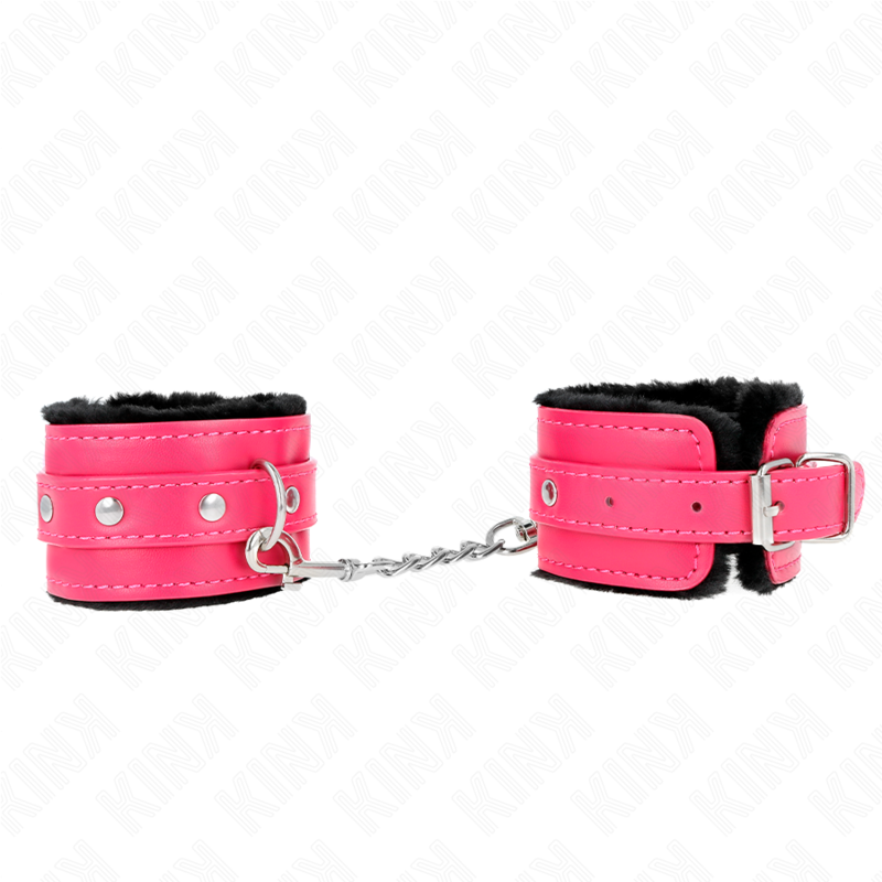 KINK - CINTURA DA POLSO PREMIUM CON FODERAMENTO IN PELLICCIA NERA CON CINTURA ROSA LAMPONE REGOLABILE 17-29 CM X 6 CM