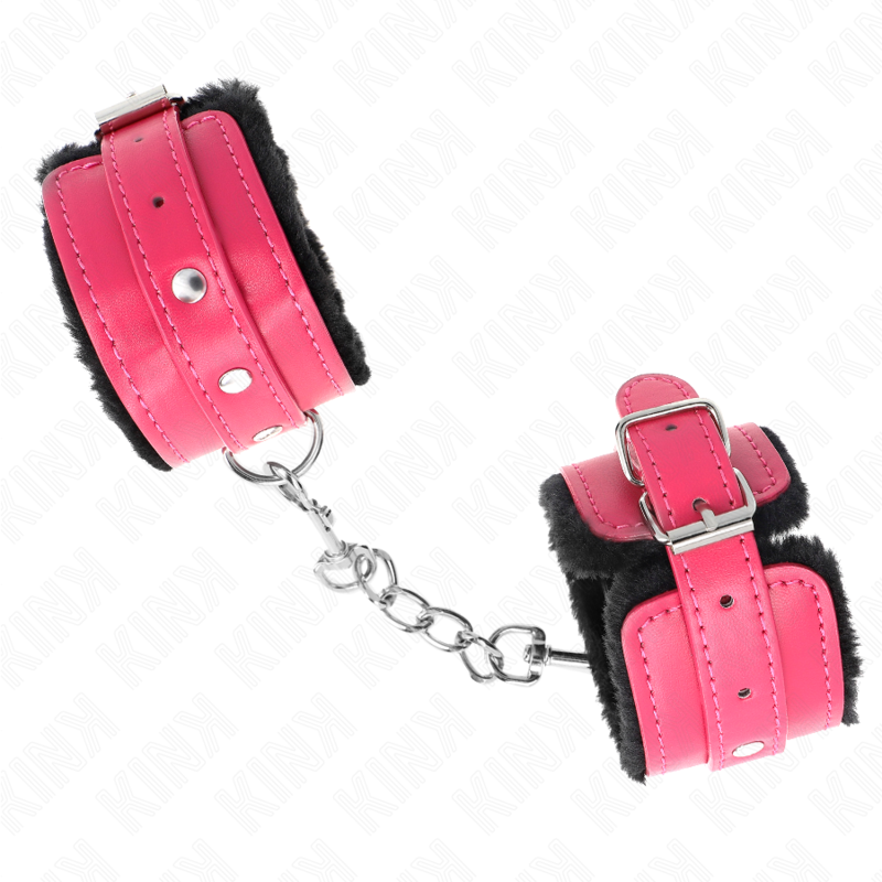 KINK - CINTURA DA POLSO PREMIUM CON FODERAMENTO IN PELLICCIA NERA CON CINTURA ROSA LAMPONE REGOLABILE 17-29 CM X 6 CM