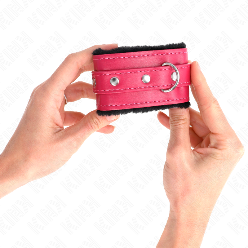 KINK - CINTURA DA POLSO PREMIUM CON FODERAMENTO IN PELLICCIA NERA CON CINTURA ROSA LAMPONE REGOLABILE 17-29 CM X 6 CM