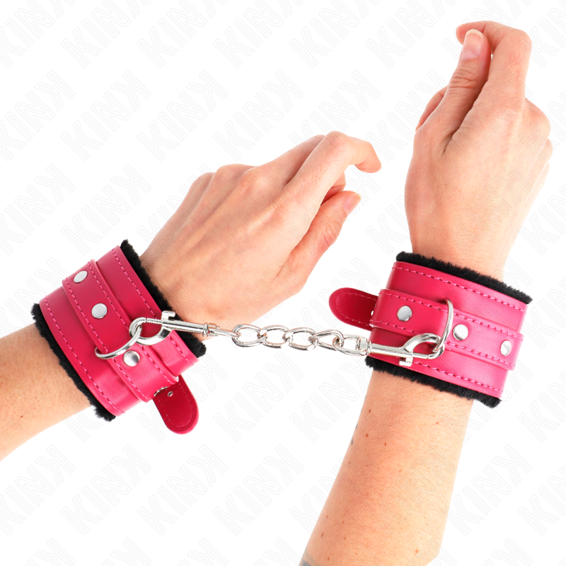KINK - CINTURA DA POLSO PREMIUM CON FODERAMENTO IN PELLICCIA NERA CON CINTURA ROSA LAMPONE REGOLABILE 17-29 CM X 6 CM