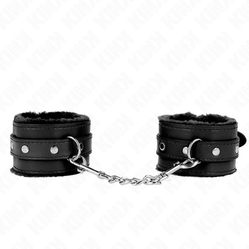 KINK - CINTURINI DA POLSO PREMIUM RIVESTITI IN PELLICCIA NERI CON CINTURA NERA REGOLABILE 17-29 CM X 6 CM
