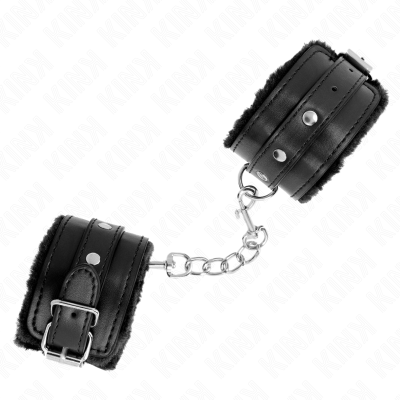 KINK - CINTURINI DA POLSO PREMIUM RIVESTITI IN PELLICCIA NERI CON CINTURA NERA REGOLABILE 17-29 CM X 6 CM