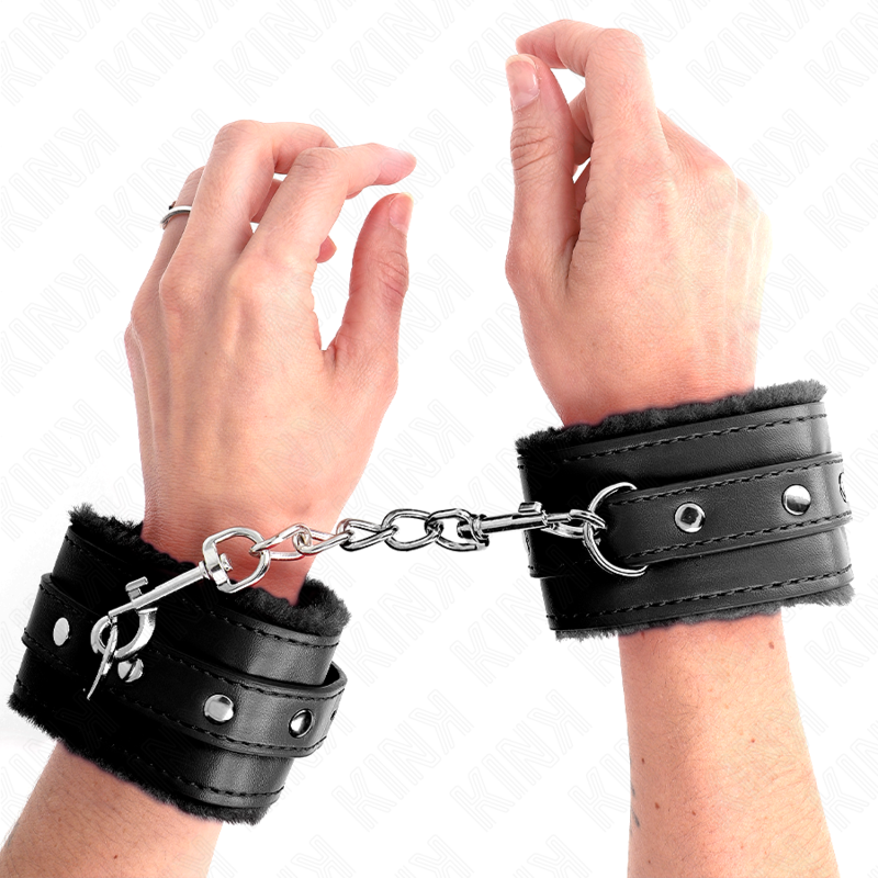 KINK - CINTURINI DA POLSO PREMIUM RIVESTITI IN PELLICCIA NERI CON CINTURA NERA REGOLABILE 17-29 CM X 6 CM