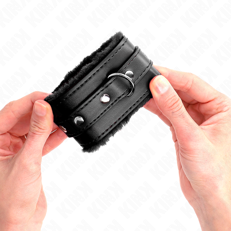 KINK - CINTURINI DA POLSO PREMIUM RIVESTITI IN PELLICCIA NERI CON CINTURA NERA REGOLABILE 17-29 CM X 6 CM