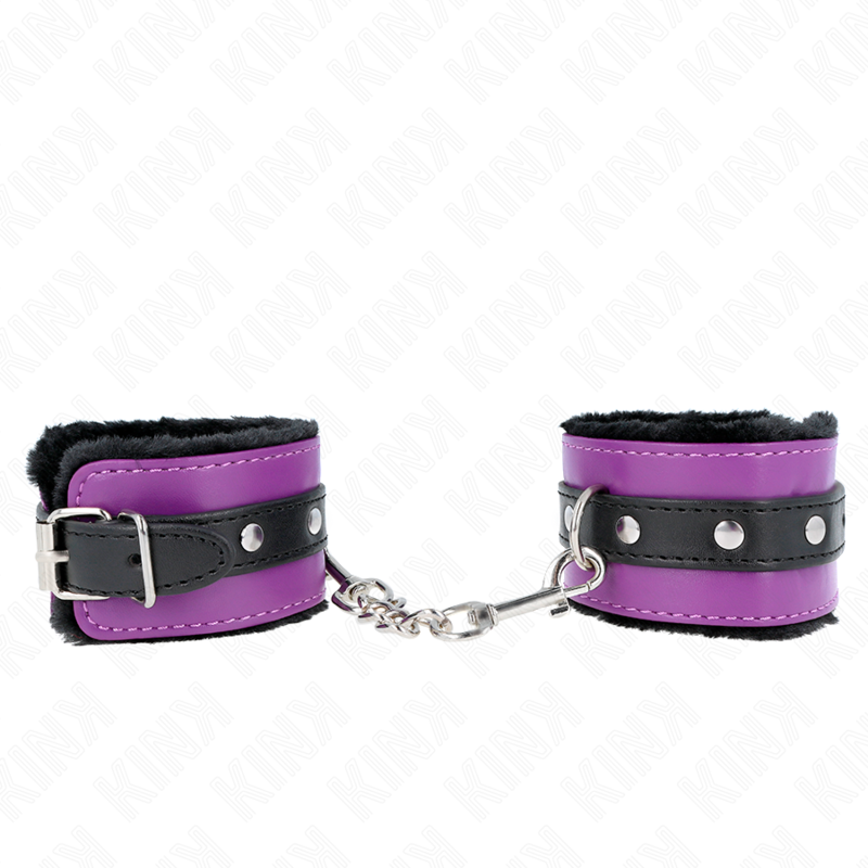 KINK - CINTURE DA POLSO PREMIUM CON FODERAMENTO IN PELLICCIA NERE CON CINTURA VIOLA/NERA REGOLABILI 17-29 CM X 6 CM