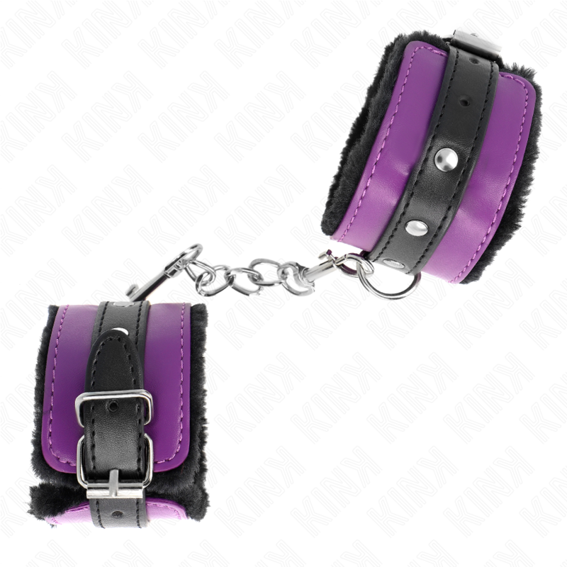 KINK - CINTURE DA POLSO PREMIUM CON FODERAMENTO IN PELLICCIA NERE CON CINTURA VIOLA/NERA REGOLABILI 17-29 CM X 6 CM