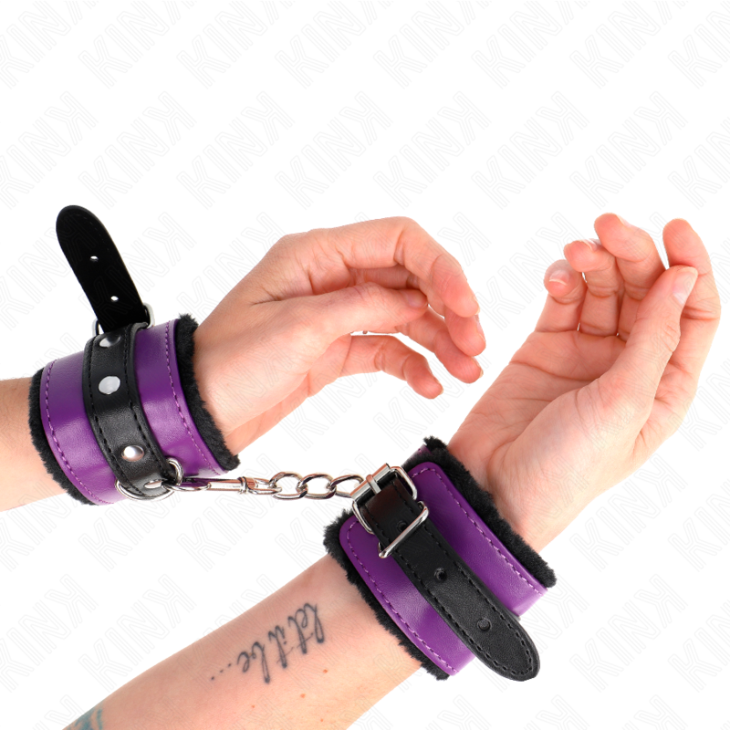 KINK - CINTURE DA POLSO PREMIUM CON FODERAMENTO IN PELLICCIA NERE CON CINTURA VIOLA/NERA REGOLABILI 17-29 CM X 6 CM