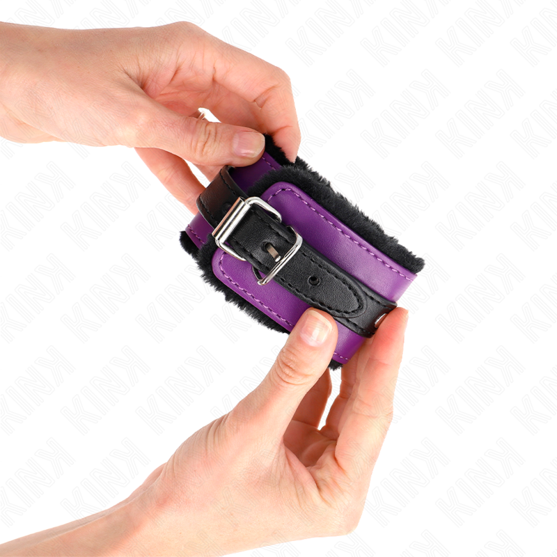 KINK - CINTURE DA POLSO PREMIUM CON FODERAMENTO IN PELLICCIA NERE CON CINTURA VIOLA/NERA REGOLABILI 17-29 CM X 6 CM