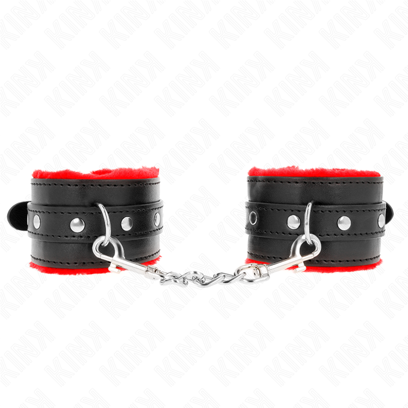 KINK - CINTURE DA POLSO PREMIUM RIVESTITE IN PELLICCIA ROSSE CON CINTURA NERA REGOLABILI 17-29 CM X 6 CM