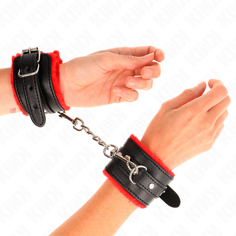 KINK - CINTURE DA POLSO PREMIUM RIVESTITE IN PELLICCIA ROSSE CON CINTURA NERA REGOLABILI 17-29 CM X 6 CM