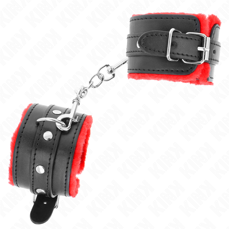 KINK - CINTURE DA POLSO PREMIUM RIVESTITE IN PELLICCIA ROSSE CON CINTURA NERA REGOLABILI 17-29 CM X 6 CM
