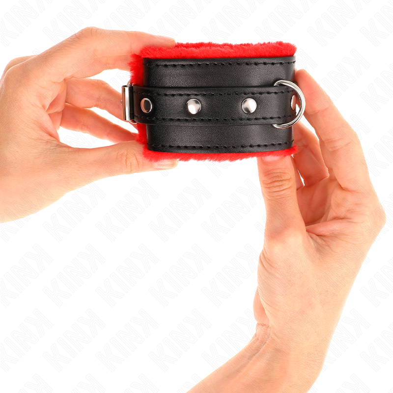 KINK - CINTURE DA POLSO PREMIUM RIVESTITE IN PELLICCIA ROSSE CON CINTURA NERA REGOLABILI 17-29 CM X 6 CM