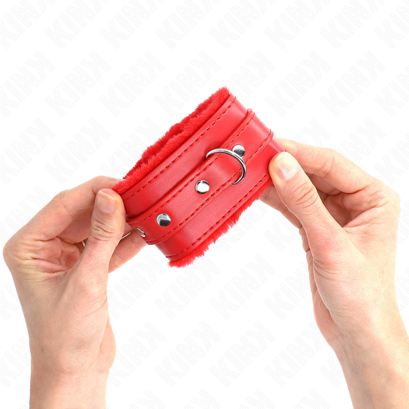 KINK - CINTURE DA POLSO PREMIUM RIVESTITE IN PELLICCIA ROSSE CON CINTURA ROSSA REGOLABILI 17-29 CM X 6 CM