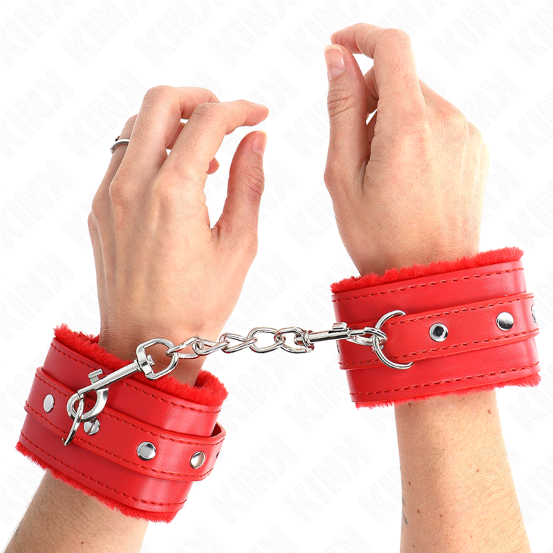 KINK - CINTURE DA POLSO PREMIUM RIVESTITE IN PELLICCIA ROSSE CON CINTURA ROSSA REGOLABILI 17-29 CM X 6 CM