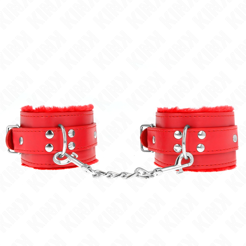 KINK - CINTURINI DA POLSO FODERATI IN PELLICCIA ROSSI CON CINTURA ROSSA REGOLABILI 17-29 CM X 6 CM
