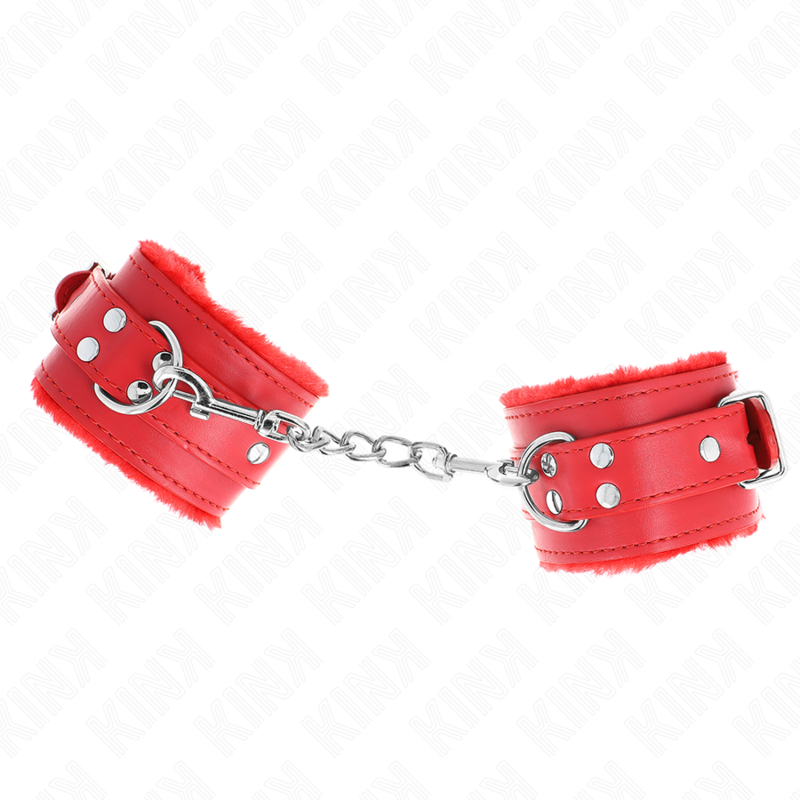 KINK - CINTURINI DA POLSO FODERATI IN PELLICCIA ROSSI CON CINTURA ROSSA REGOLABILI 17-29 CM X 6 CM