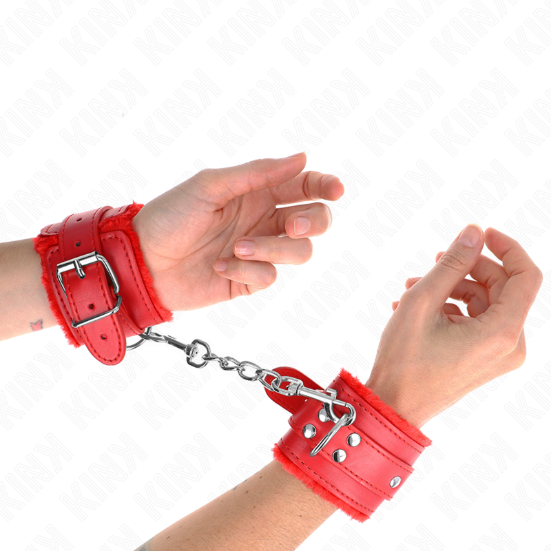 KINK - CINTURINI DA POLSO FODERATI IN PELLICCIA ROSSI CON CINTURA ROSSA REGOLABILI 17-29 CM X 6 CM
