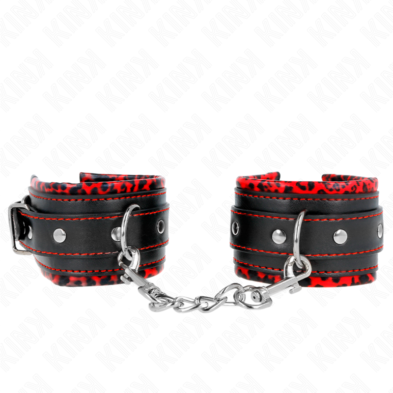 KINK - CINTURE DA POLSO RIVESTITE IN PELLICCIA ROSSE/NERE REGOLABILI 17-29 CM X 6 CM