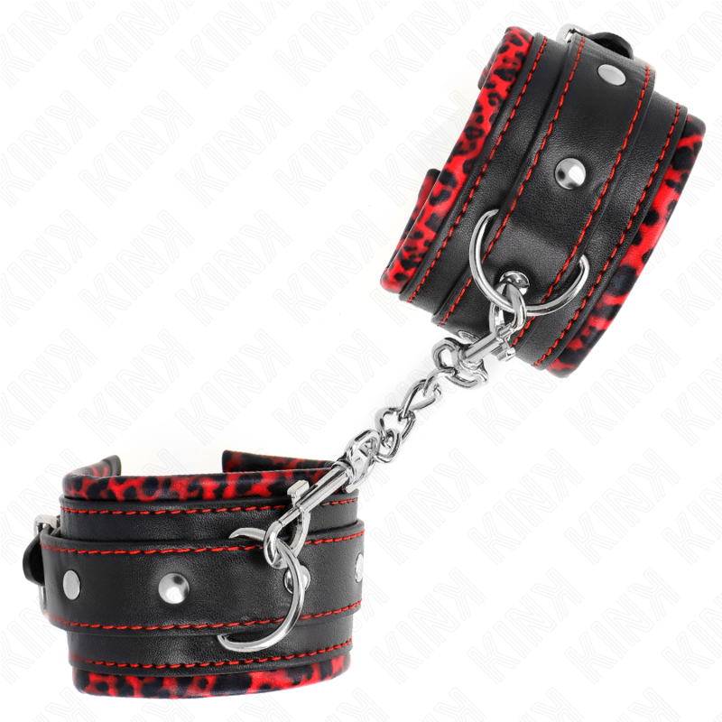 KINK - CINTURE DA POLSO RIVESTITE IN PELLICCIA ROSSE/NERE REGOLABILI 17-29 CM X 6 CM
