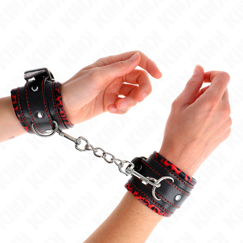 KINK - SUJECIONES DE MUÑECA CON FORRO DE PIEL ROJO/NEGRO AJUSTABLES 17-29 CM X 6 CM