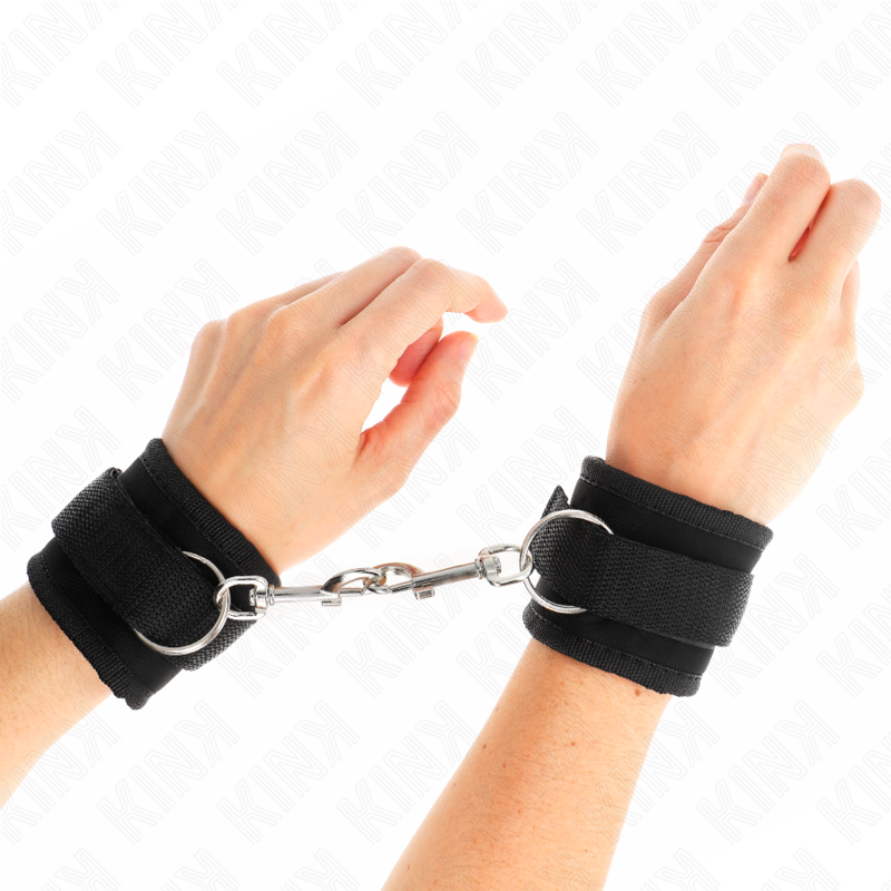 KINK - CINTURE DI SICUREZZA PER POLSI IN NYLON CON CHIUSURA A GANCIO E ANELLO MODELLO NERO 2 REGOLABILI 18-35 CM X 6 CM