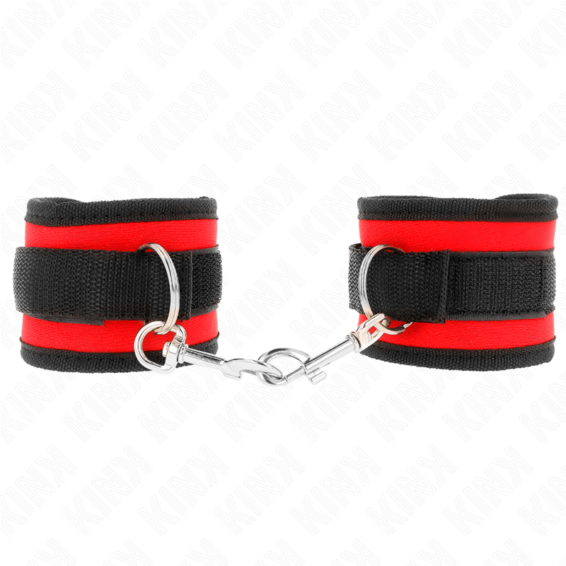 KINK - CINTURE DA POLSO IN NYLON CON CHIUSURA A GANCIO E ANELLO MODELLO ROSSO-NERO 2 REGOLABILI 18-35 CM X 6 CM