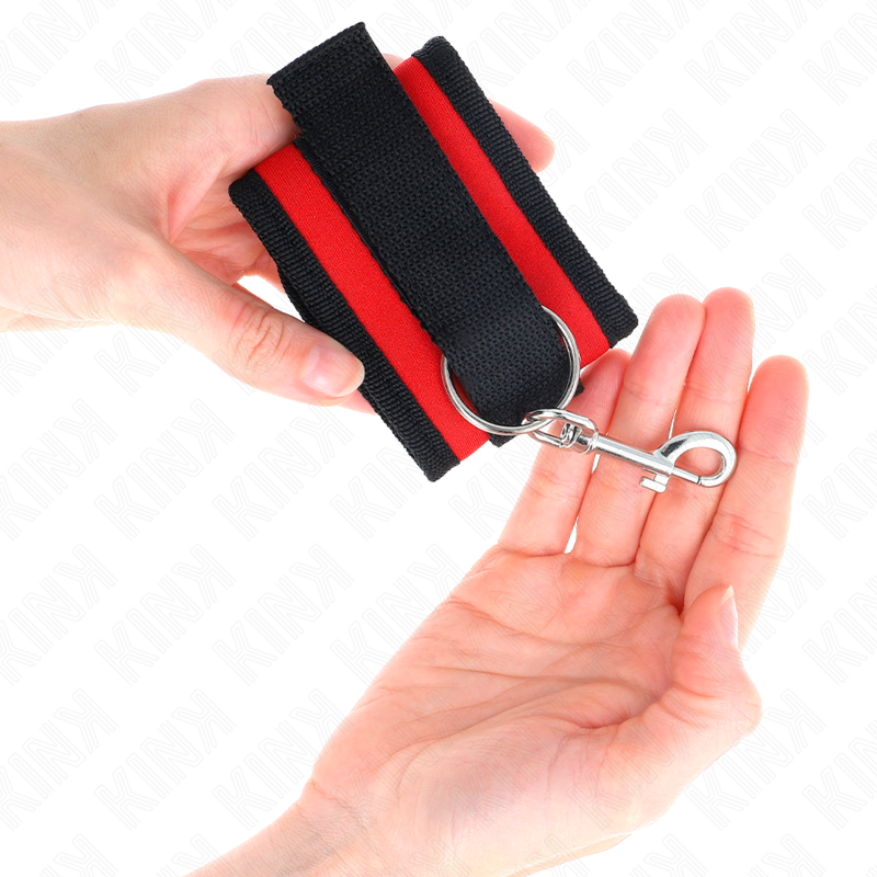 KINK - CINTURE DA POLSO IN NYLON CON CHIUSURA A GANCIO E ANELLO MODELLO ROSSO-NERO 2 REGOLABILI 18-35 CM X 6 CM