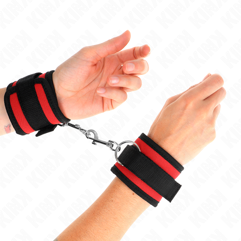 KINK - CINTURE DA POLSO IN NYLON CON CHIUSURA A GANCIO E ANELLO MODELLO ROSSO-NERO 2 REGOLABILI 18-35 CM X 6 CM