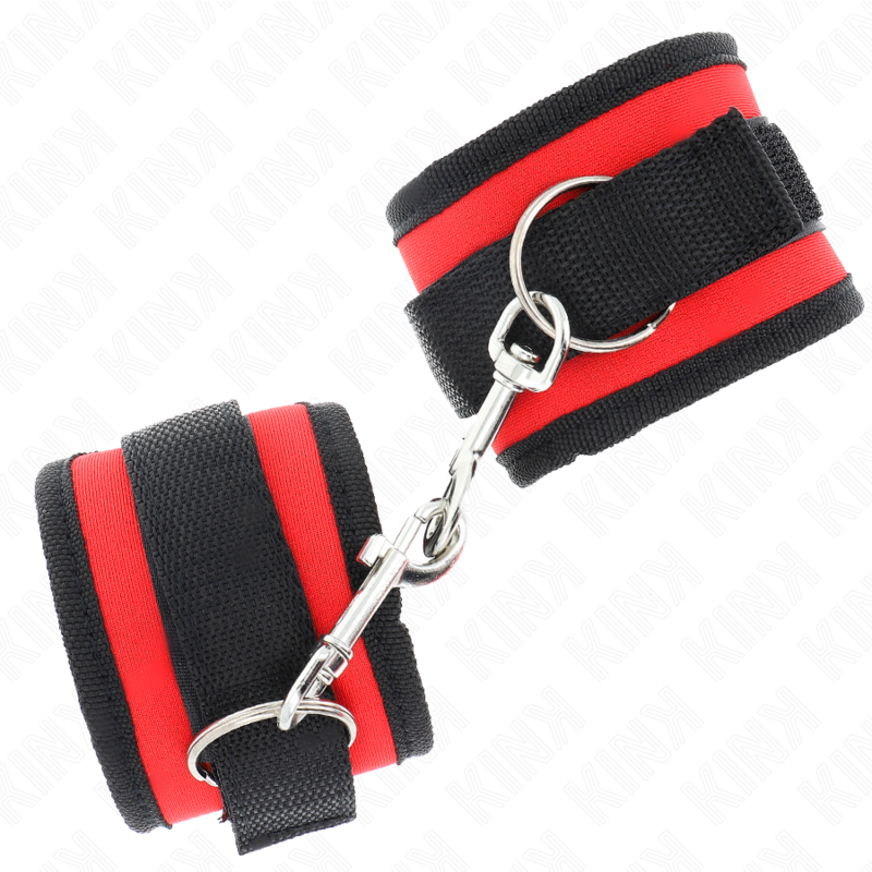 KINK - SUJECIÓN DE MUÑECA CON GANCHO Y BUCLE DE NYLON, ROJO-NEGRO, MODELO 2, AJUSTABLE 18-35 CM X 6 CM