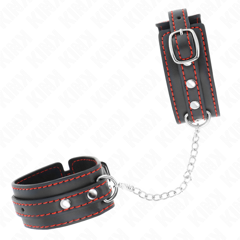 KINK - PICCOLI CINTURINI DA POLSO NERI CON FODERA ROSSA REGOLABILI 14-24 CM X 3,5 CM