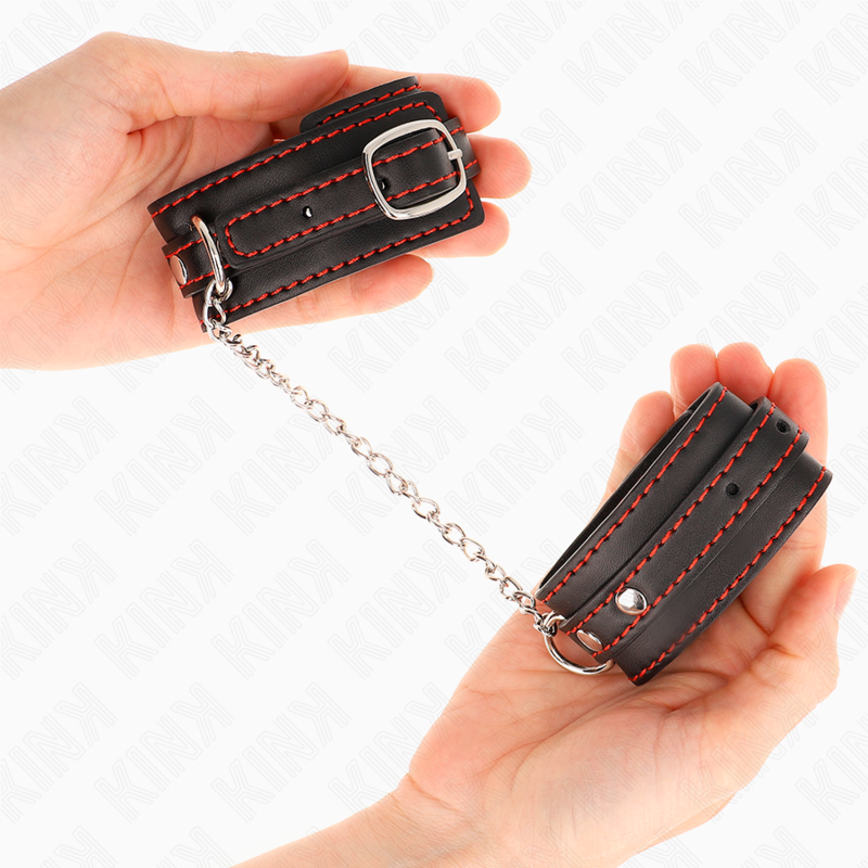 KINK - PICCOLI CINTURINI DA POLSO NERI CON FODERA ROSSA REGOLABILI 14-24 CM X 3,5 CM