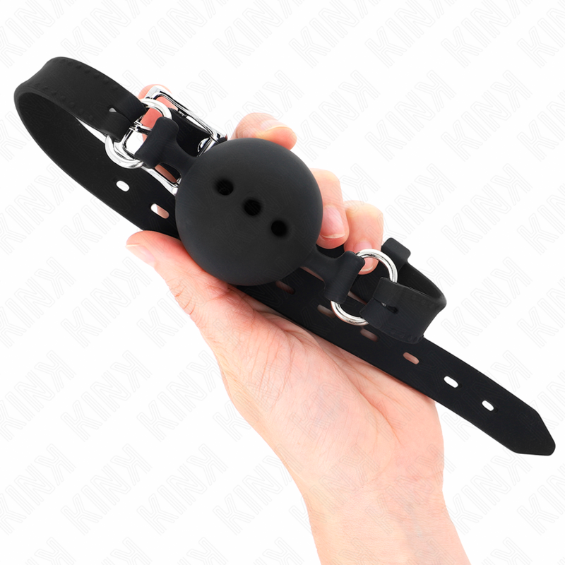 KINK - BAVAGLIO IN SILICONE COMPLETO 55 x 2 CM CON PALLA DA 4,5 CM TAGLIA M NERO REGOLABILE 35-51 CM