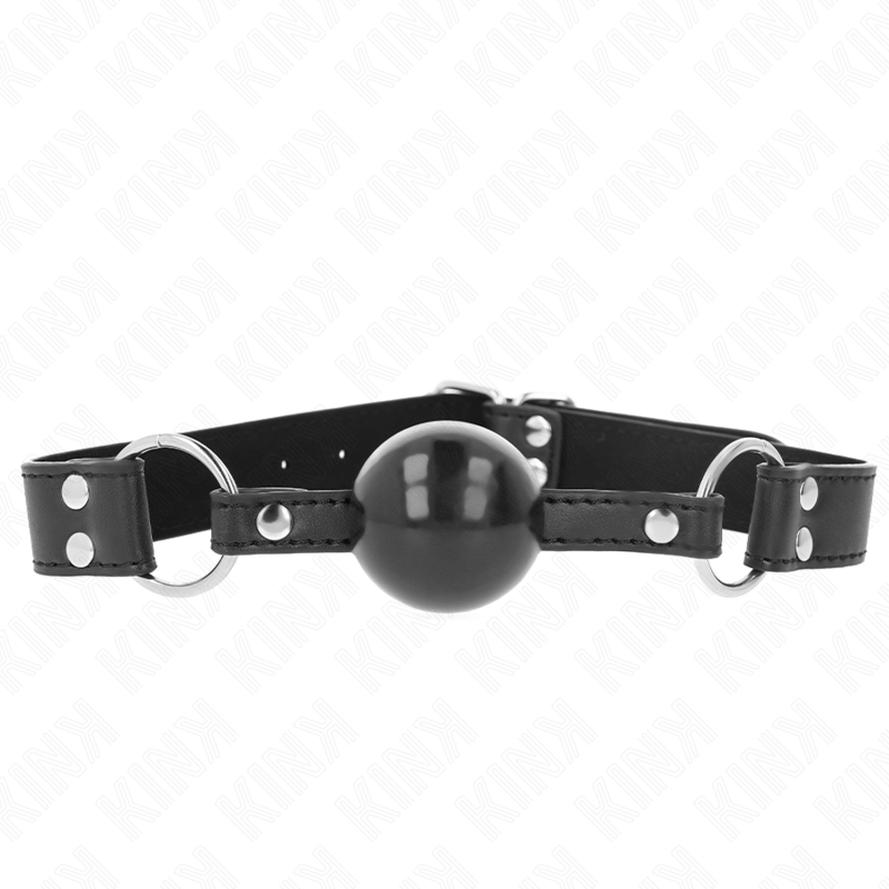 KINK - MORDAZA DE BOLA SUAVE Y SÓLIDA DE 4 CM CON CORREA DE CUERO SINTÉTICO 62 x 2,5 CM AJUSTABLE 42-58 CM