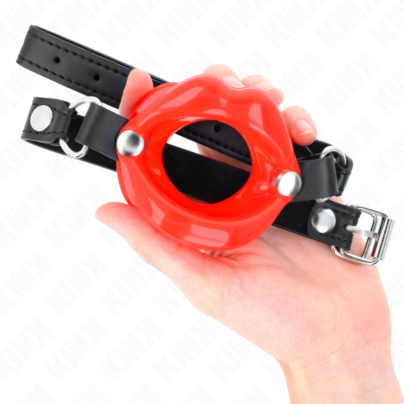 KINK - BAVAGLIO LABBRA 8 CM CON CINTURINO IN SIMILPELLE ROSSO 63 x 2 CM REGOLABILE 39-58 CM