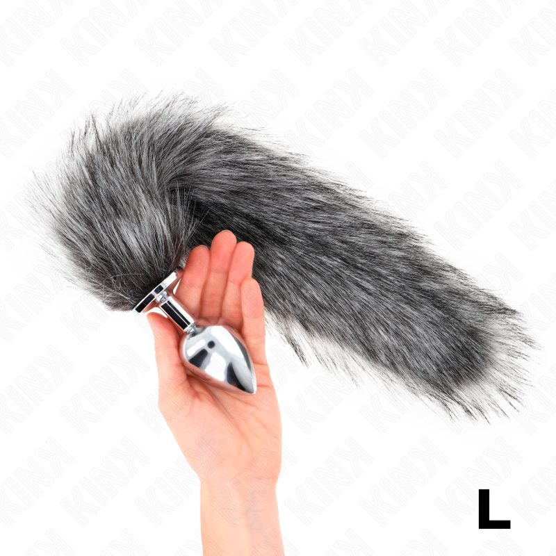KINK - PLUG ANALE TAGLIA L 10 X 4 CM CON CODA SINTETICA 40 CM GRIGIO