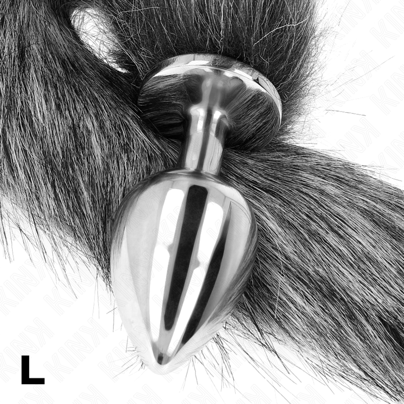 KINK - PLUG ANALE TAGLIA L 10 X 4 CM CON CODA SINTETICA 40 CM GRIGIO