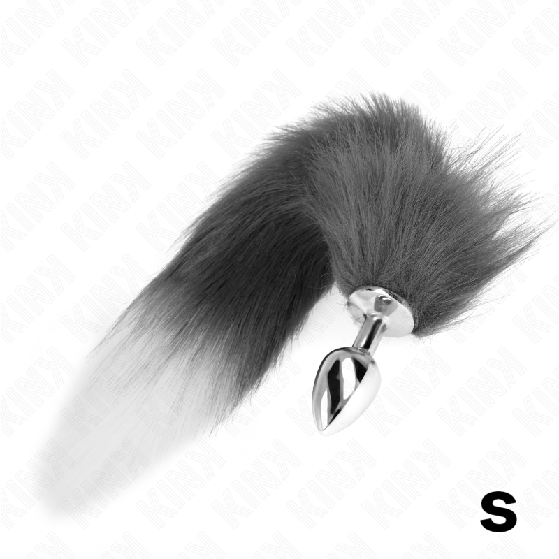 KINK - DIlatatore anale taglia S 7 x 3 cm con coda sintetica 40 cm grigio e bianco