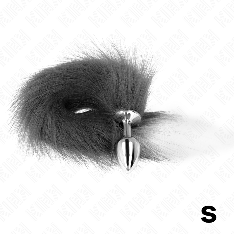 KINK - DIlatatore anale taglia S 7 x 3 cm con coda sintetica 40 cm grigio e bianco