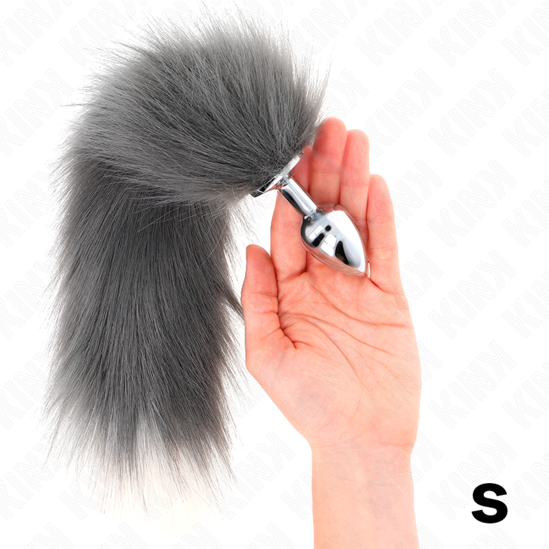 KINK - DIlatatore anale taglia S 7 x 3 cm con coda sintetica 40 cm grigio e bianco